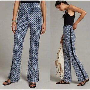 Anthropologie Maeve High-Rise Pull-On Bootcut Pants blue geometric retro XS